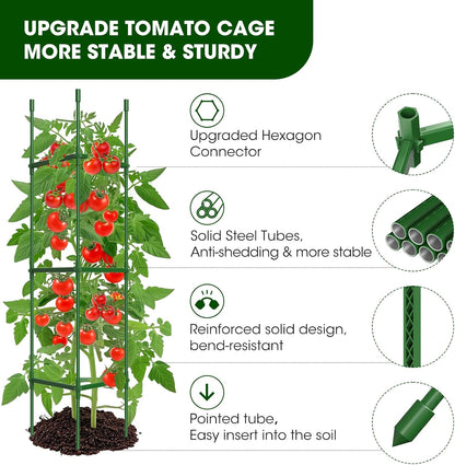 6 Pack Tomato Cages for Garden,Up to 51.2Inch Tomato Cage Trellis-Upgraded Hexagon Connector,Heavy Duty Adjustable Tomato Stake Support for Raised Garden Bed