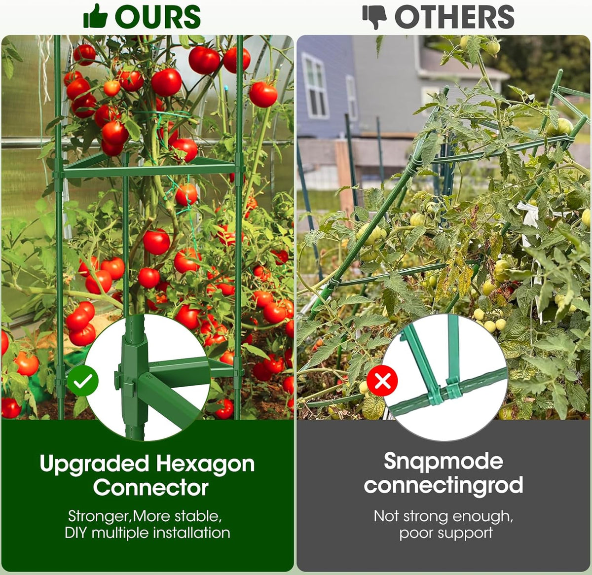 6 Pack Tomato Cages for Garden,Up to 51.2Inch Tomato Cage Trellis-Upgraded Hexagon Connector,Heavy Duty Adjustable Tomato Stake Support for Raised Garden Bed