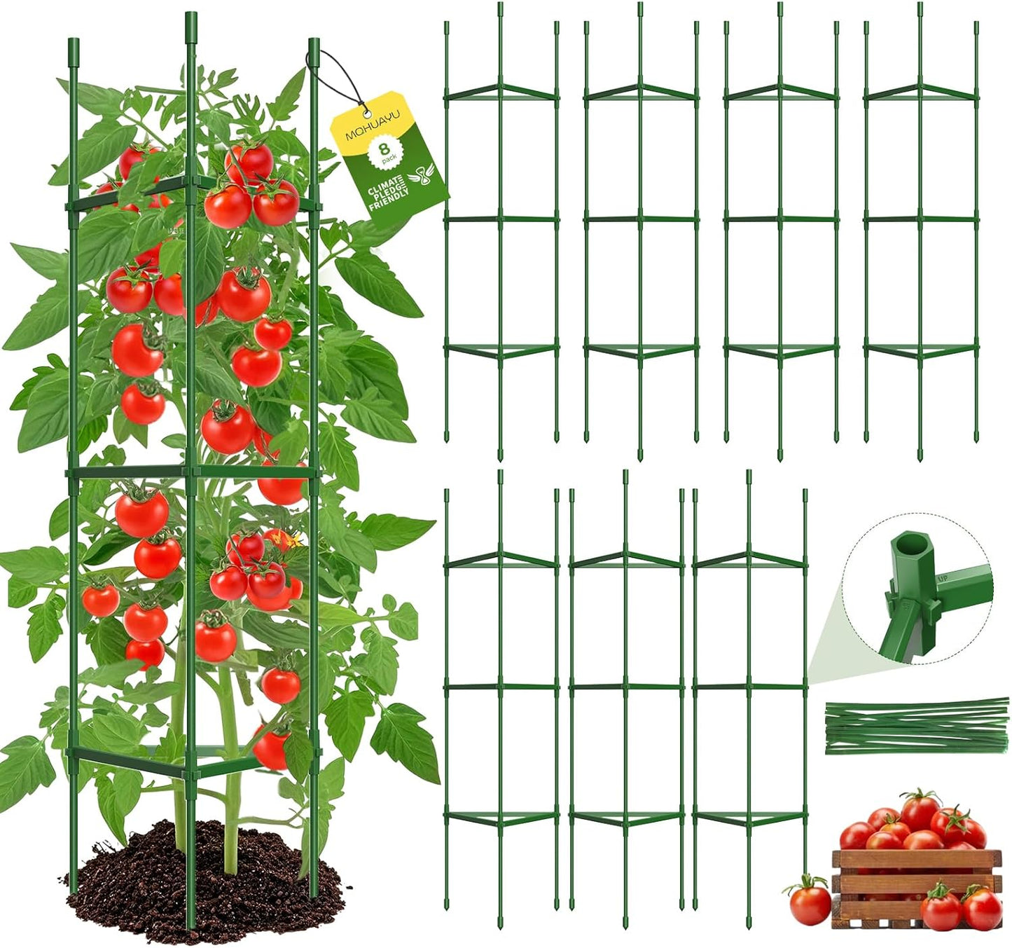 6 Pack Tomato Cages for Garden,Up to 51.2Inch Tomato Cage Trellis-Upgraded Hexagon Connector,Heavy Duty Adjustable Tomato Stake Support for Raised Garden Bed