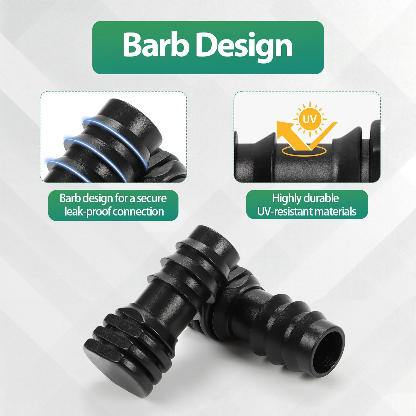 27 Pcs 1/2 Inch Irrigation Tubing Fittings Kit, 16mm 1/2" Drip Tubing Barbed Locked Nuts Connectors with 4 Couplings 4 Tee 4 Ends 4 Elbows 3 Switch Valves 6 Reducers 2 Hose Adapters