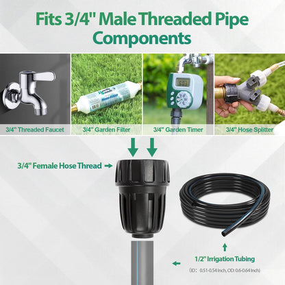 27 Pcs 1/2 Inch Irrigation Tubing Fittings Kit, 16mm 1/2" Drip Tubing Barbed Locked Nuts Connectors with 4 Couplings 4 Tee 4 Ends 4 Elbows 3 Switch Valves 6 Reducers 2 Hose Adapters