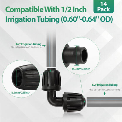27 Pcs 1/2 Inch Irrigation Tubing Fittings Kit, 16mm 1/2" Drip Tubing Barbed Locked Nuts Connectors with 4 Couplings 4 Tee 4 Ends 4 Elbows 3 Switch Valves 6 Reducers 2 Hose Adapters