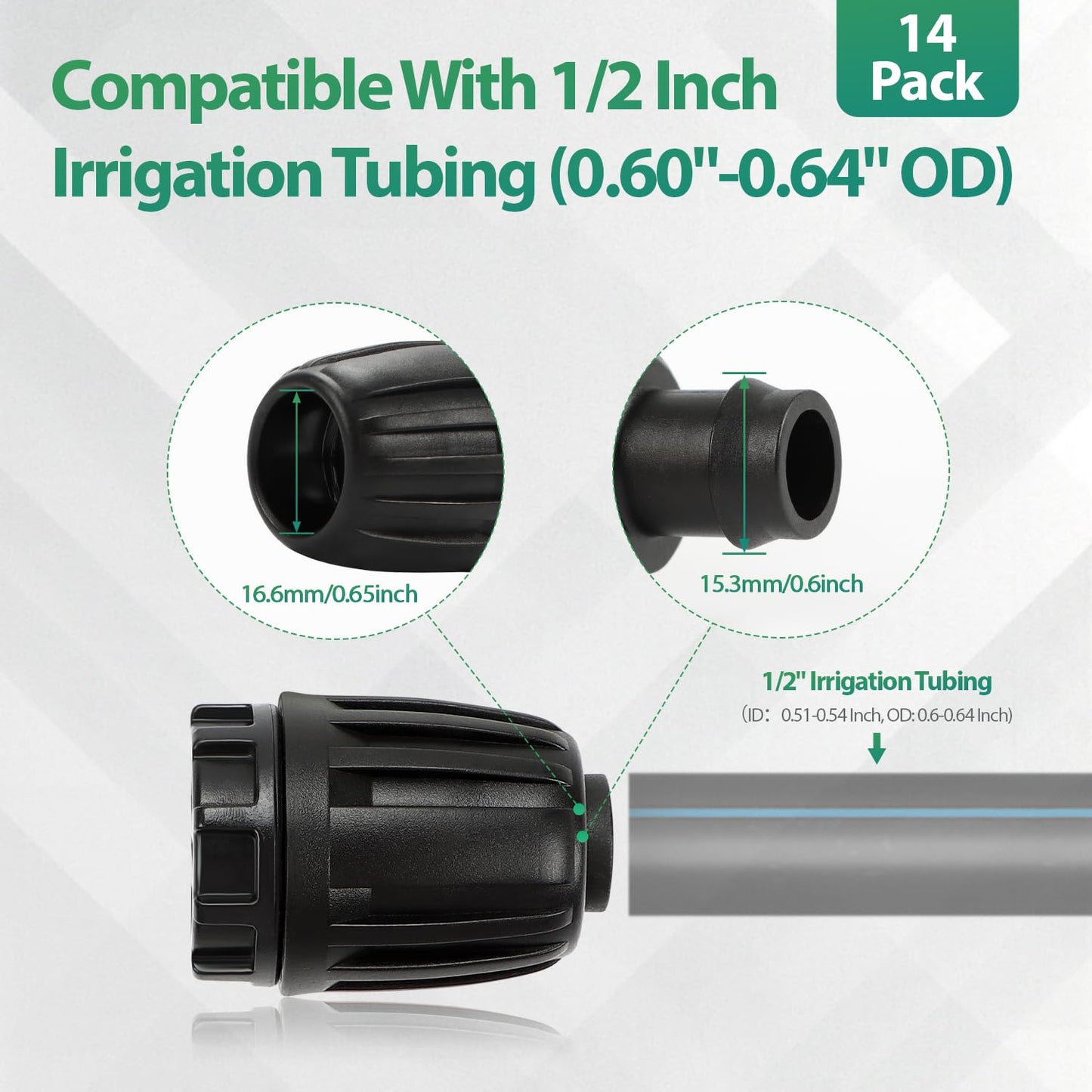 27 Pcs 1/2 Inch Irrigation Tubing Fittings Kit, 16mm 1/2" Drip Tubing Barbed Locked Nuts Connectors with 4 Couplings 4 Tee 4 Ends 4 Elbows 3 Switch Valves 6 Reducers 2 Hose Adapters