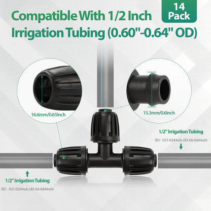 27 Pcs 1/2 Inch Irrigation Tubing Fittings Kit, 16mm 1/2" Drip Tubing Barbed Locked Nuts Connectors with 4 Couplings 4 Tee 4 Ends 4 Elbows 3 Switch Valves 6 Reducers 2 Hose Adapters