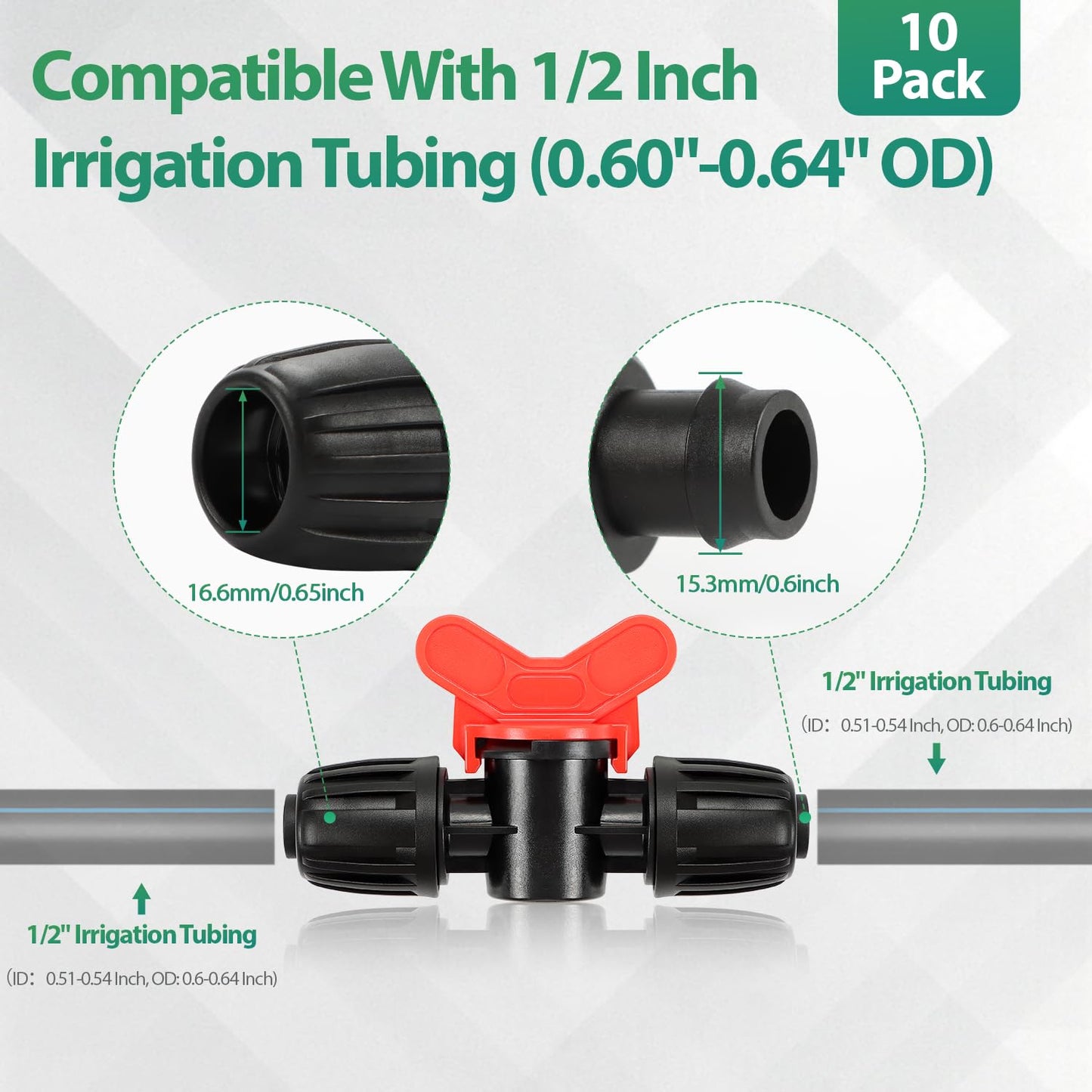 27 Pcs 1/2 Inch Irrigation Tubing Fittings Kit, 16mm 1/2" Drip Tubing Barbed Locked Nuts Connectors with 4 Couplings 4 Tee 4 Ends 4 Elbows 3 Switch Valves 6 Reducers 2 Hose Adapters
