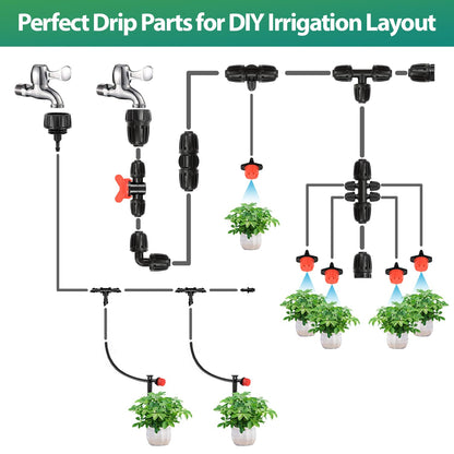 27 Pcs 1/2 Inch Irrigation Tubing Fittings Kit, 16mm 1/2" Drip Tubing Barbed Locked Nuts Connectors with 4 Couplings 4 Tee 4 Ends 4 Elbows 3 Switch Valves 6 Reducers 2 Hose Adapters