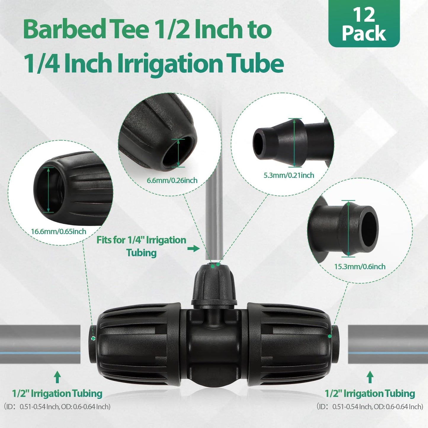 27 Pcs 1/2 Inch Irrigation Tubing Fittings Kit, 16mm 1/2" Drip Tubing Barbed Locked Nuts Connectors with 4 Couplings 4 Tee 4 Ends 4 Elbows 3 Switch Valves 6 Reducers 2 Hose Adapters