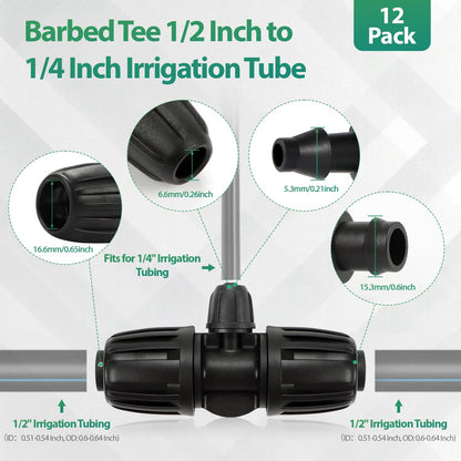 27 Pcs 1/2 Inch Irrigation Tubing Fittings Kit, 16mm 1/2" Drip Tubing Barbed Locked Nuts Connectors with 4 Couplings 4 Tee 4 Ends 4 Elbows 3 Switch Valves 6 Reducers 2 Hose Adapters