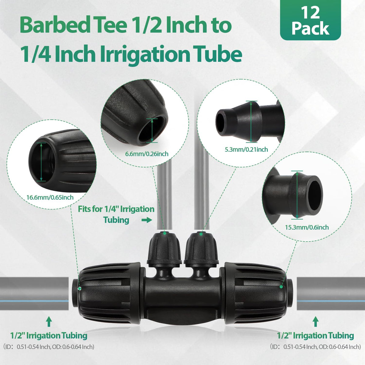 27 Pcs 1/2 Inch Irrigation Tubing Fittings Kit, 16mm 1/2" Drip Tubing Barbed Locked Nuts Connectors with 4 Couplings 4 Tee 4 Ends 4 Elbows 3 Switch Valves 6 Reducers 2 Hose Adapters
