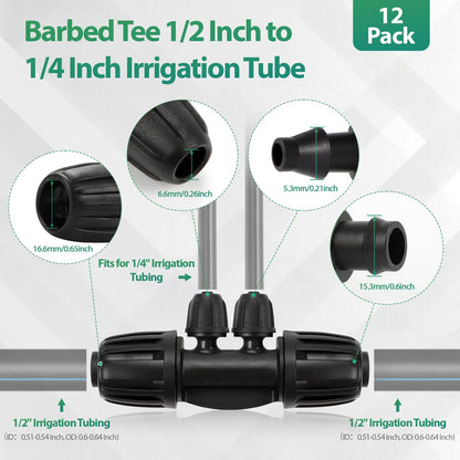 27 Pcs 1/2 Inch Irrigation Tubing Fittings Kit, 16mm 1/2" Drip Tubing Barbed Locked Nuts Connectors with 4 Couplings 4 Tee 4 Ends 4 Elbows 3 Switch Valves 6 Reducers 2 Hose Adapters