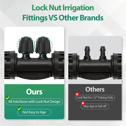 27 Pcs 1/2 Inch Irrigation Tubing Fittings Kit, 16mm 1/2" Drip Tubing Barbed Locked Nuts Connectors with 4 Couplings 4 Tee 4 Ends 4 Elbows 3 Switch Valves 6 Reducers 2 Hose Adapters