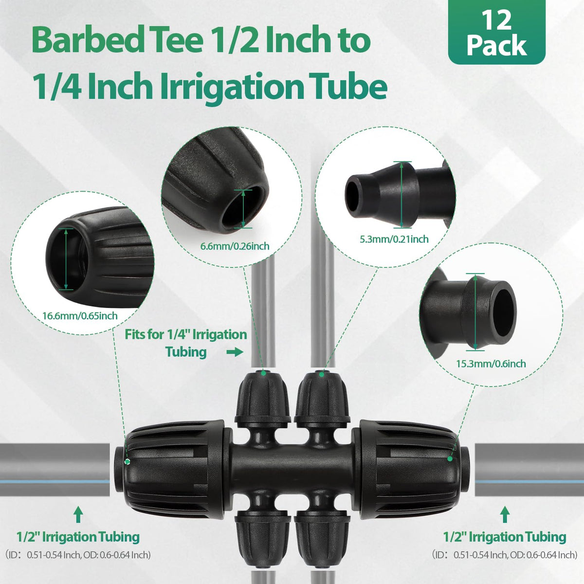 27 Pcs 1/2 Inch Irrigation Tubing Fittings Kit, 16mm 1/2" Drip Tubing Barbed Locked Nuts Connectors with 4 Couplings 4 Tee 4 Ends 4 Elbows 3 Switch Valves 6 Reducers 2 Hose Adapters