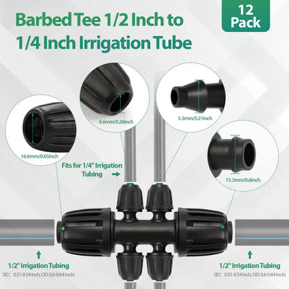 27 Pcs 1/2 Inch Irrigation Tubing Fittings Kit, 16mm 1/2" Drip Tubing Barbed Locked Nuts Connectors with 4 Couplings 4 Tee 4 Ends 4 Elbows 3 Switch Valves 6 Reducers 2 Hose Adapters