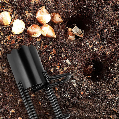 Bulb Planter Tool Long Handle, Tulip Bulb Planter Tool with Serrated Base & Double Pedal, Soft T Grip Sod Plugger, Heavy Duty Bulb Planter Tool for Digging Holes Sowing Plant Bulb