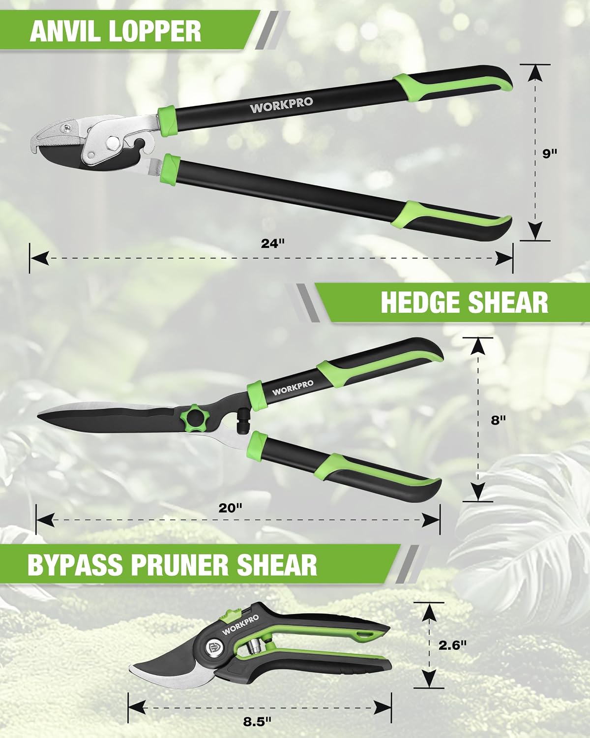 3-Piece Garden Shears Set, Heavy-Duty Gardening Clippers
