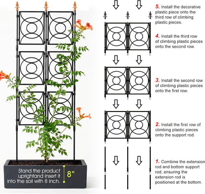 Trellis for Climbing Plants Outdoor, Tall Garden Trellis Flower Rose Cucumber Trellis for Vines Pea Support, Wall Large Plant Trellis Fence with with Plastic Frame, 3 x 6.2 FT