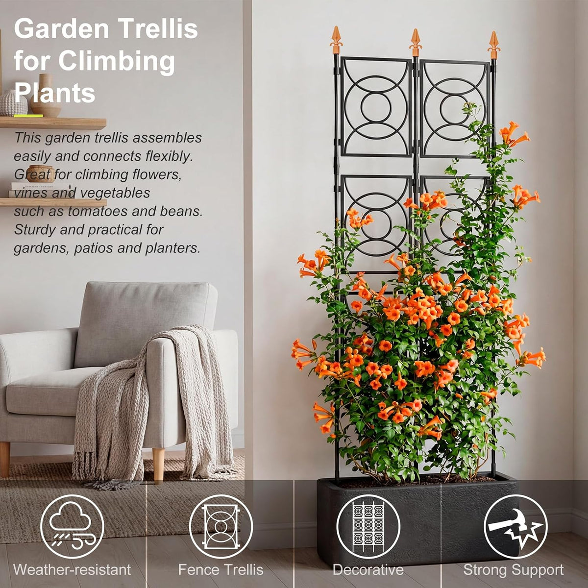 Trellis for Climbing Plants Outdoor, Tall Garden Trellis Flower Rose Cucumber Trellis for Vines Pea Support, Wall Large Plant Trellis Fence with with Plastic Frame, 3 x 6.2 FT