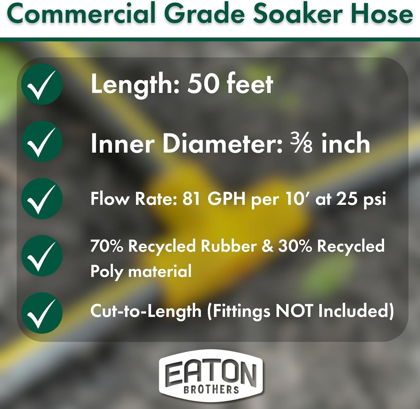 Garden Bulk Soaker Hose – 50 ft x 3/8 inch Recycled Rubber Soaker Hose with No Ends – Flexible Watering Line for Garden Beds & Plants