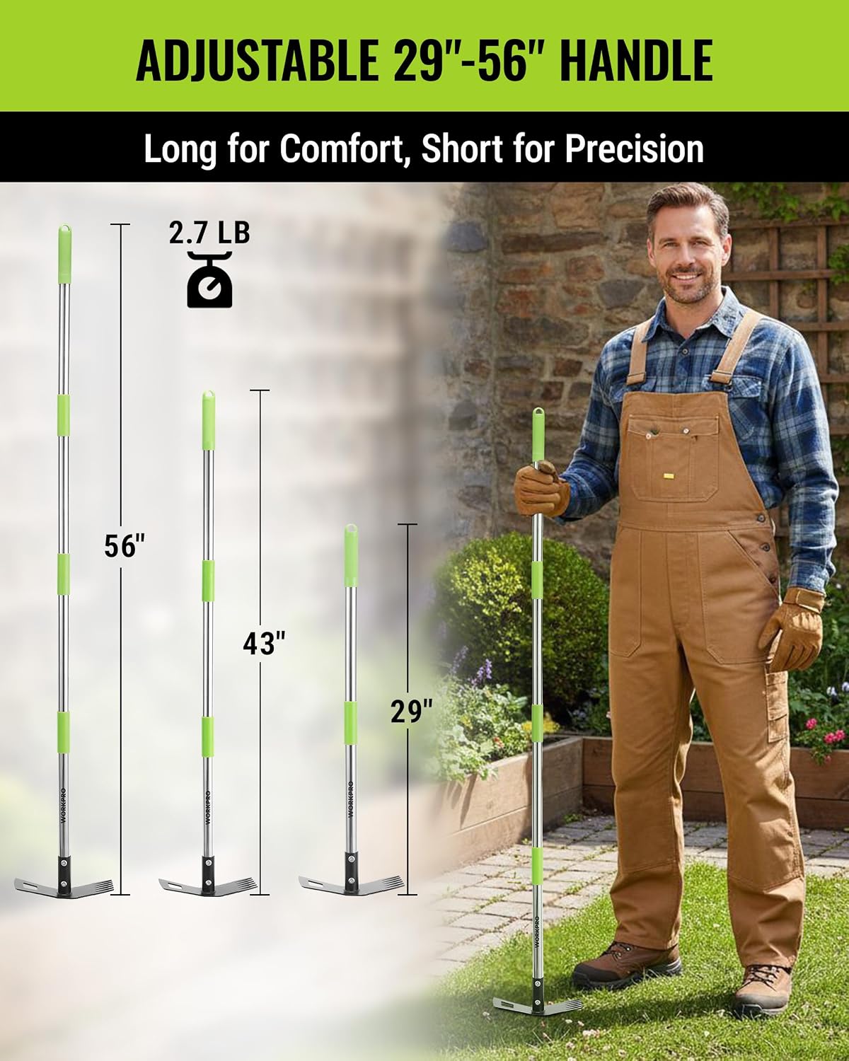 Weed Puller Tool with Long Handle, 2-in-1 Garden Hoe & Weed Rake