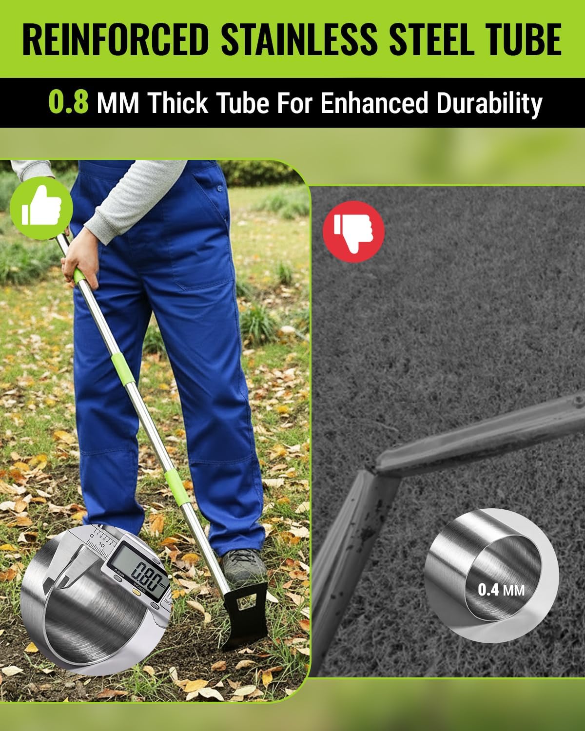 Weed Puller Tool with Long Handle, 2-in-1 Garden Hoe & Weed Rake