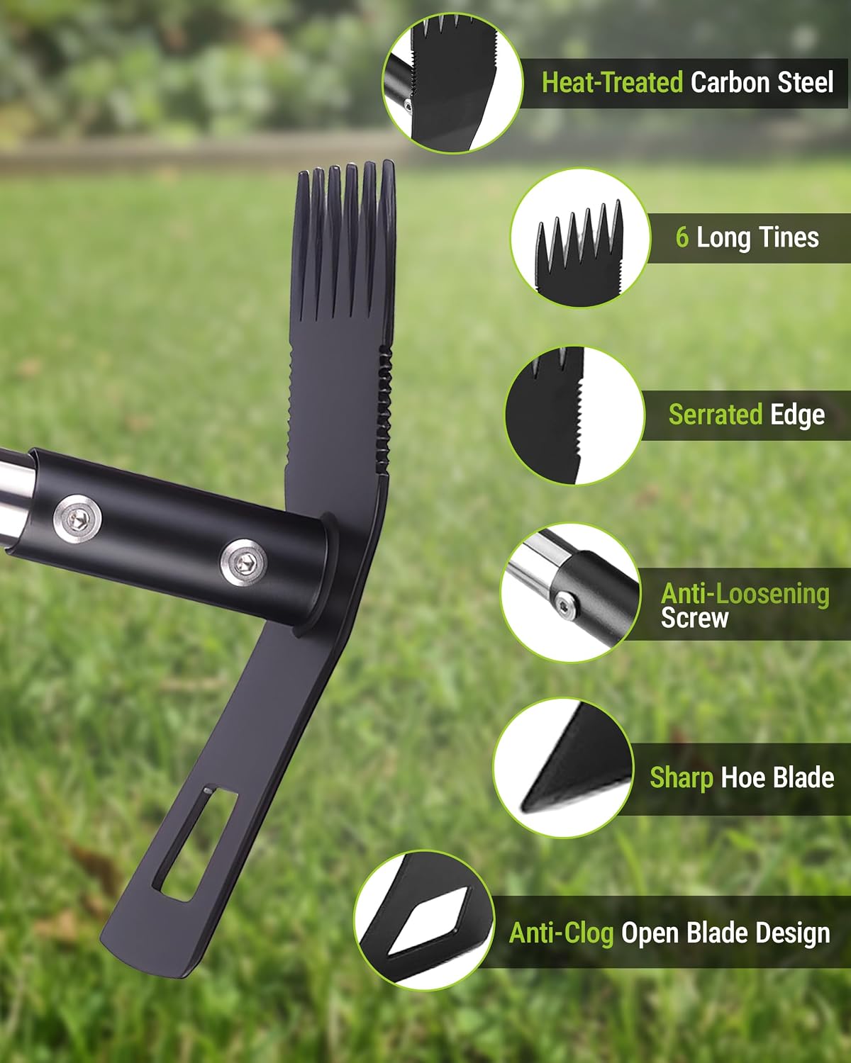 Weed Puller Tool with Long Handle, 2-in-1 Garden Hoe & Weed Rake