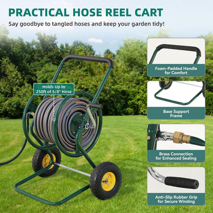 Hose Reel Cart, 250FT 5/8" All-Terrain Mobile Water Hose Truck