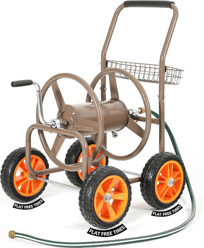 Hose Reel Cart, 250FT 5/8" All-Terrain Mobile Water Hose Truck