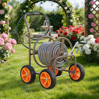 Hose Reel Cart, 250FT 5/8" All-Terrain Mobile Water Hose Truck
