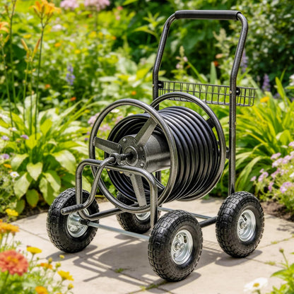 Hose Reel Cart, 250FT 5/8" All-Terrain Mobile Water Hose Truck