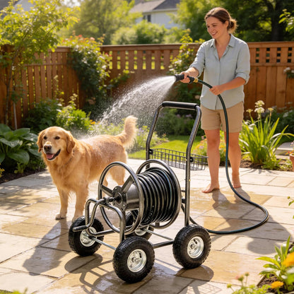 Hose Reel Cart, 250FT 5/8" All-Terrain Mobile Water Hose Truck