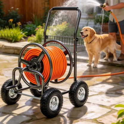 Hose Reel Cart, 250FT 5/8" All-Terrain Mobile Water Hose Truck