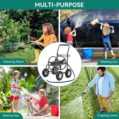 Hose Reel Cart, 250FT 5/8" All-Terrain Mobile Water Hose Truck