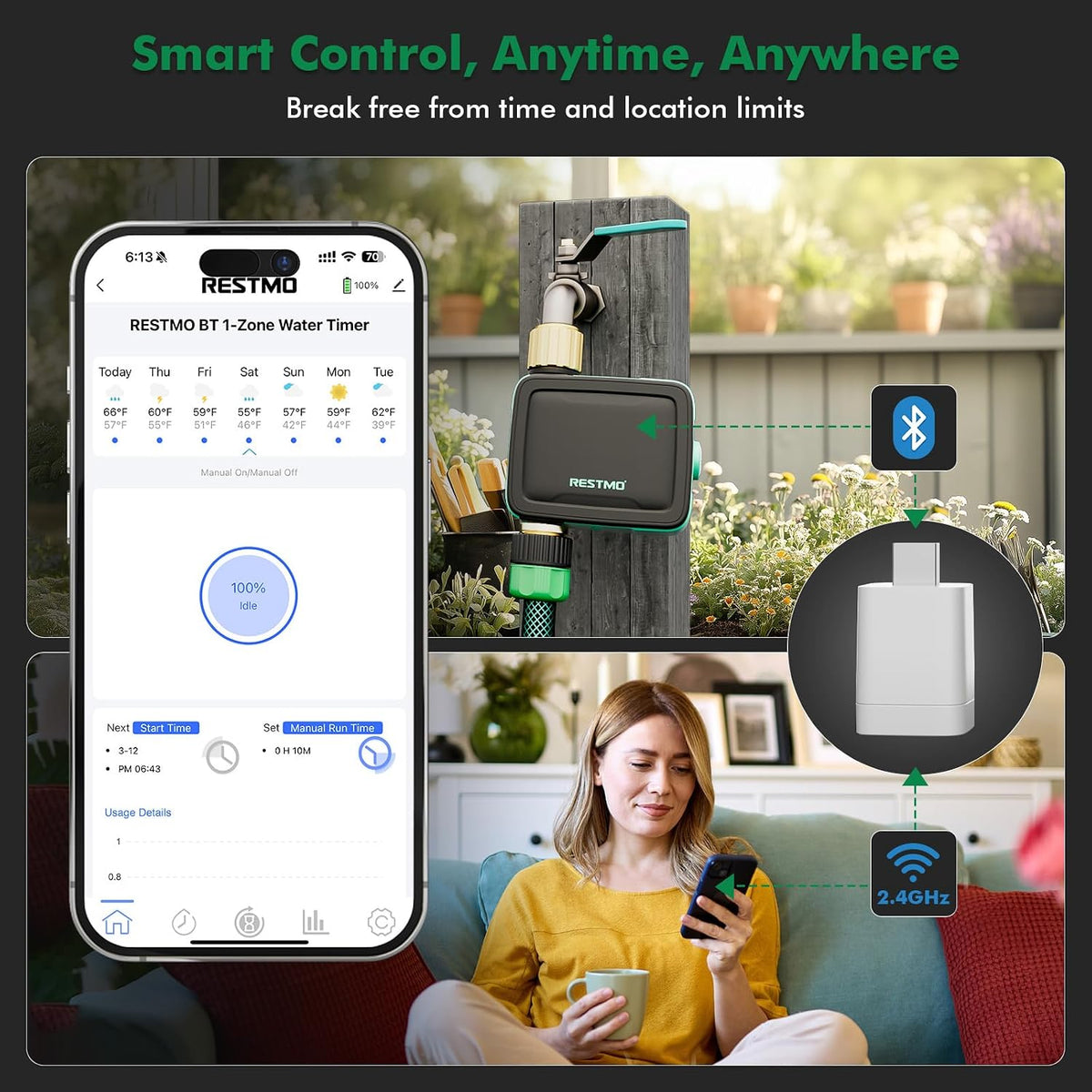 WiFi Smart Sprinkler Timer with APP Remote Control for Garden Hose
