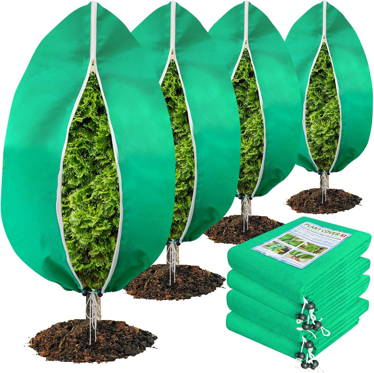 4 Pack Plant Covers Freeze Protection(71" x 47.3"),2.82 oz/sq yd Non-Woven Fabric,Frost Covers with Zipper Drawstring Plant Protection Cover Bags for Outdoor Winter Frost Cold Weather