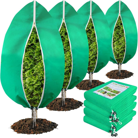 4 Pack Plant Covers Freeze Protection(71" x 47.3"),2.82 oz/sq yd Non-Woven Fabric,Frost Covers with Zipper Drawstring Plant Protection Cover Bags for Outdoor Winter Frost Cold Weather