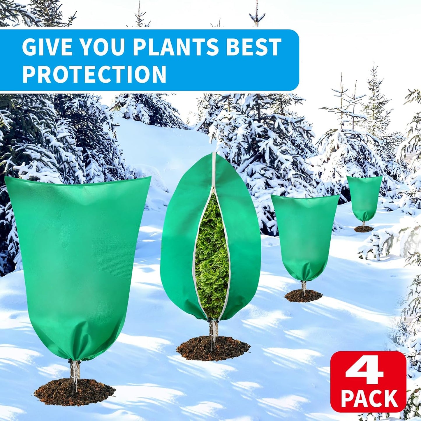 4 Pack Plant Covers Freeze Protection(71" x 47.3"),2.82 oz/sq yd Non-Woven Fabric,Frost Covers with Zipper Drawstring Plant Protection Cover Bags for Outdoor Winter Frost Cold Weather