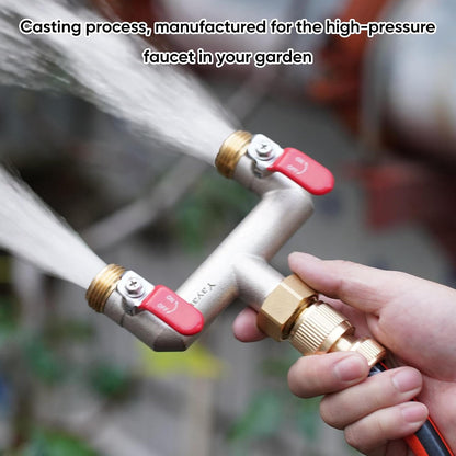 Garden Hose Splitter, 3/4” Rust and Freeze Resistant Outdoor Hose Manifold with 2 green Extra Long Handles Faucet Adapter-Heavy Duty Brass Nickel Plated 2-Way Valve
