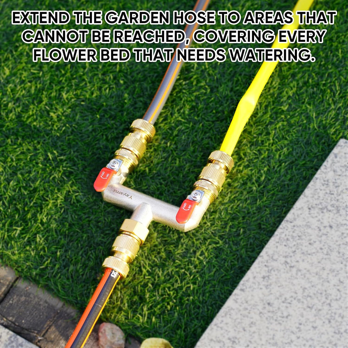 Garden Hose Splitter, 3/4” Rust and Freeze Resistant Outdoor Hose Manifold with 2 green Extra Long Handles Faucet Adapter-Heavy Duty Brass Nickel Plated 2-Way Valve