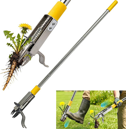Stand Up Weed Puller Tool with Steel 4-Claw Deep Root Remover and Dual Eject Mechanism, Long Handle 48” Garden Weeder for Dandelion & Tough Weeds, No Bend Back Pain Tool for Seniors