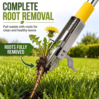 Stand Up Weed Puller Tool with Steel 4-Claw Deep Root Remover and Dual Eject Mechanism, Long Handle 48” Garden Weeder for Dandelion & Tough Weeds, No Bend Back Pain Tool for Seniors