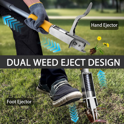 Stand Up Weed Puller Tool with Steel 4-Claw Deep Root Remover and Dual Eject Mechanism, Long Handle 48” Garden Weeder for Dandelion & Tough Weeds, No Bend Back Pain Tool for Seniors