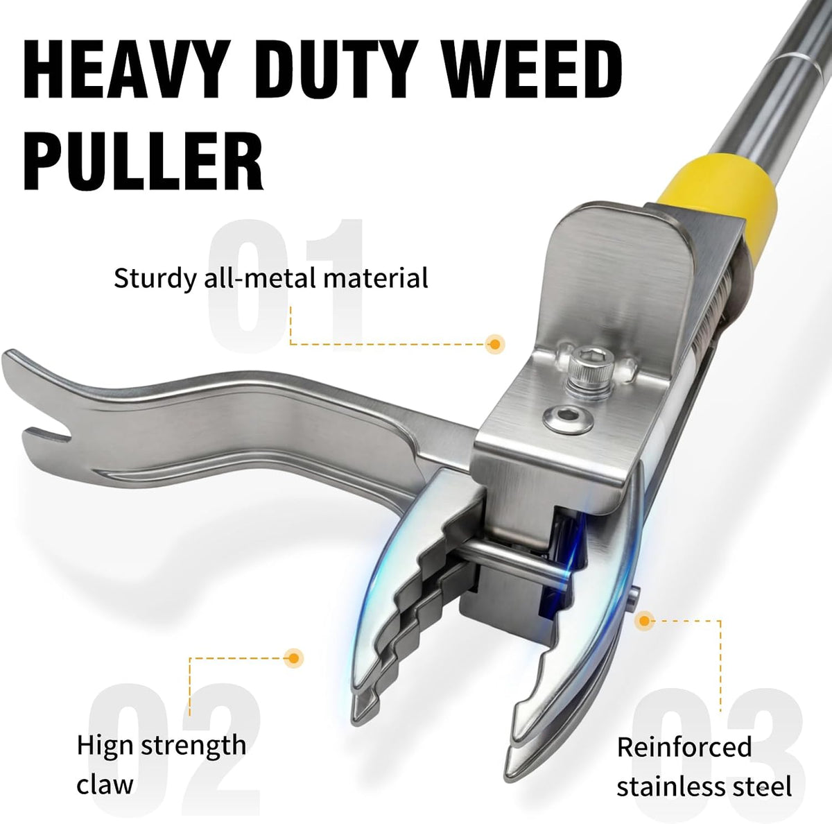 Stand Up Weed Puller Tool with Steel 4-Claw Deep Root Remover and Dual Eject Mechanism, Long Handle 48” Garden Weeder for Dandelion & Tough Weeds, No Bend Back Pain Tool for Seniors