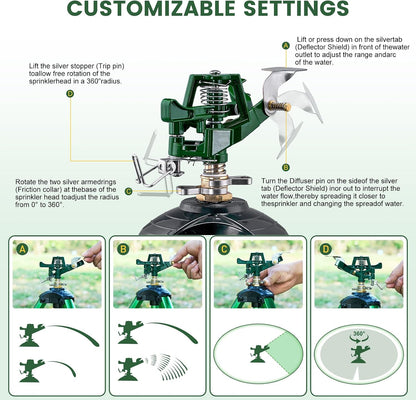 Sprinklers for Yard, 2026 Heavy-Duty Lawn Sprinkler Impact Sprinkler on Spike Tripod Base with 360° Large Area Irrigation with Extension Legs to Adjust Height Irrigation System for Garden Lawn-Yellow