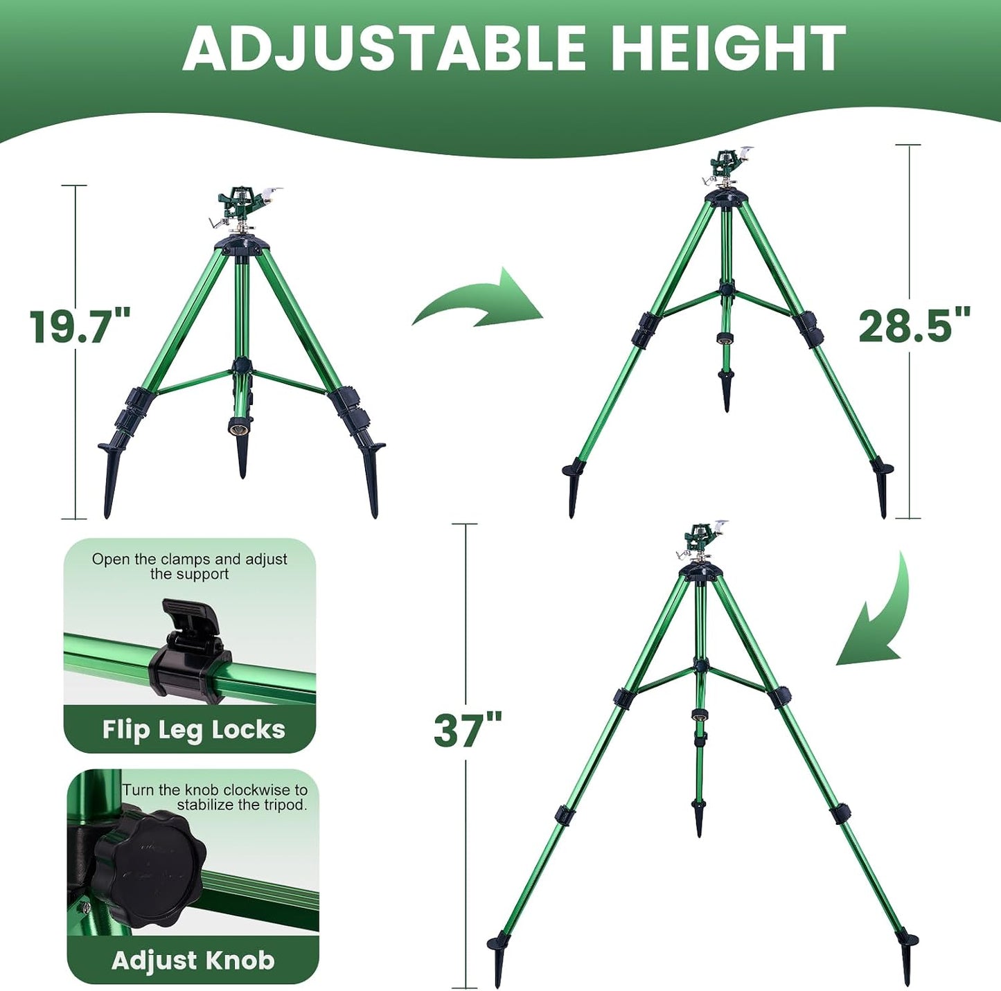 Sprinklers for Yard, 2026 Heavy-Duty Lawn Sprinkler Impact Sprinkler on Spike Tripod Base with 360° Large Area Irrigation with Extension Legs to Adjust Height Irrigation System for Garden Lawn-Yellow