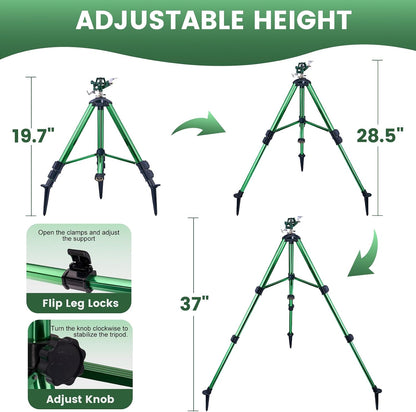 Sprinklers for Yard, 2026 Heavy-Duty Lawn Sprinkler Impact Sprinkler on Spike Tripod Base with 360° Large Area Irrigation with Extension Legs to Adjust Height Irrigation System for Garden Lawn-Yellow