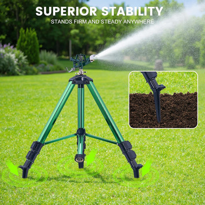 Sprinklers for Yard, 2026 Heavy-Duty Lawn Sprinkler Impact Sprinkler on Spike Tripod Base with 360° Large Area Irrigation with Extension Legs to Adjust Height Irrigation System for Garden Lawn-Yellow