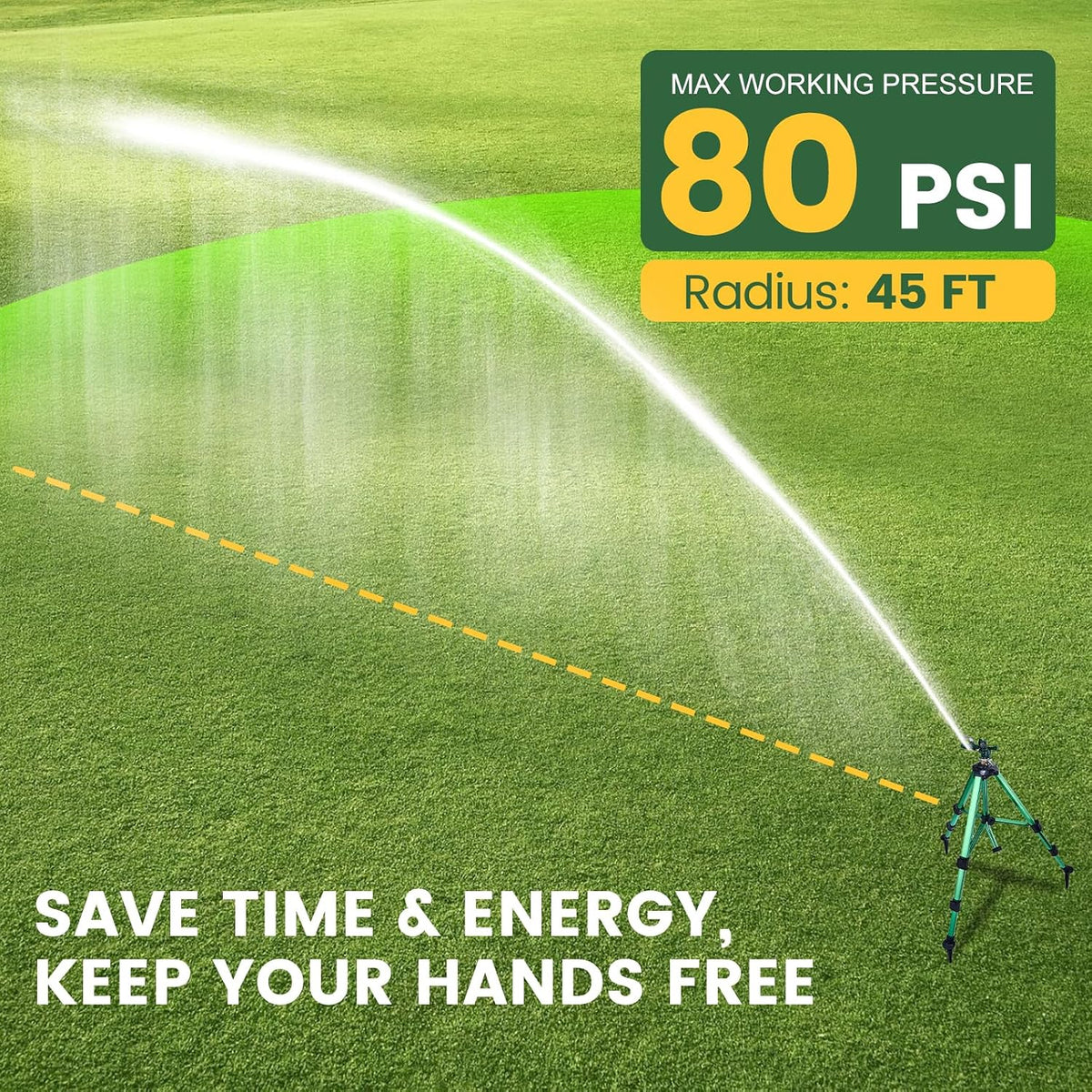 Sprinklers for Yard, 2026 Heavy-Duty Lawn Sprinkler Impact Sprinkler on Spike Tripod Base with 360° Large Area Irrigation with Extension Legs to Adjust Height Irrigation System for Garden Lawn-Yellow