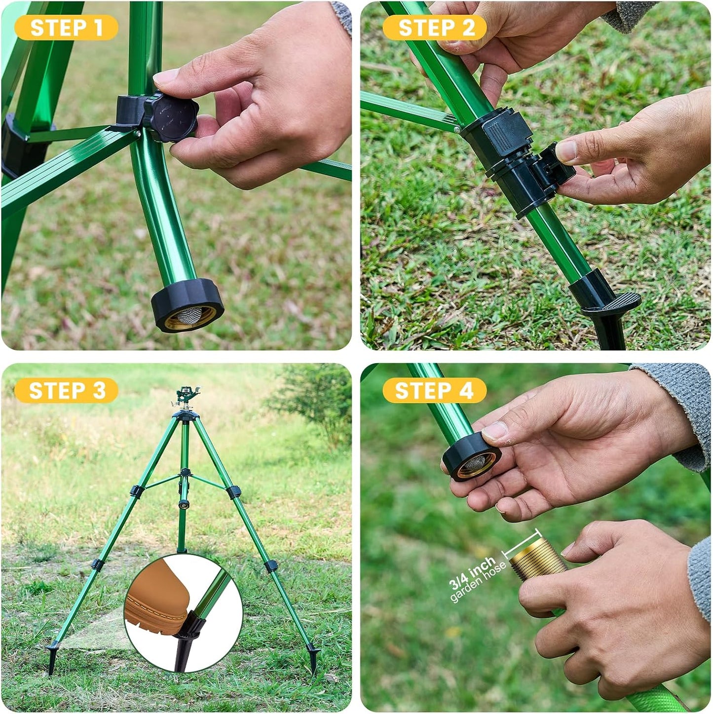 Sprinklers for Yard, 2026 Heavy-Duty Lawn Sprinkler Impact Sprinkler on Spike Tripod Base with 360° Large Area Irrigation with Extension Legs to Adjust Height Irrigation System for Garden Lawn-Yellow