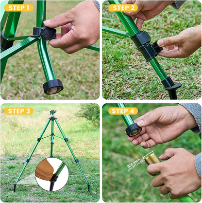Sprinklers for Yard, 2026 Heavy-Duty Lawn Sprinkler Impact Sprinkler on Spike Tripod Base with 360° Large Area Irrigation with Extension Legs to Adjust Height Irrigation System for Garden Lawn-Yellow