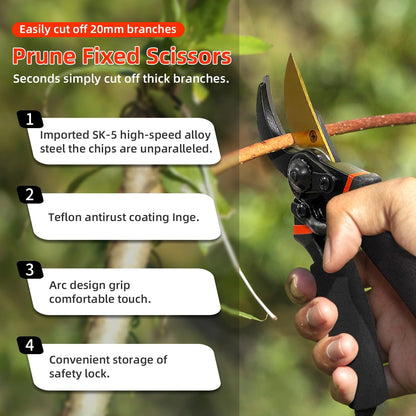 8" Professional Bypass Pruning Shears, SK-5 Titanium Coated Blade Garden Clippers – Sharp Hand Pruners for 3/4" Branches, Ergonomic Non-Slip Handle for Gardening, Trimming, Yard Work
